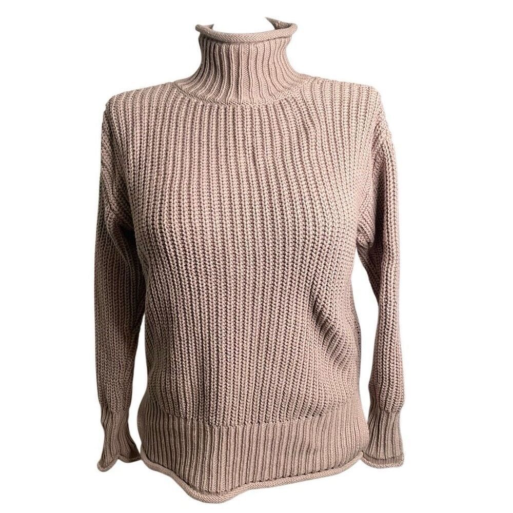 Haven Well Within Womens Rollneck Oarsman Sweater XS Taupe Chunky Knit Oversized